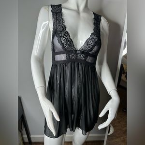 Black Lace Babydoll Lingerie Dress - Size M